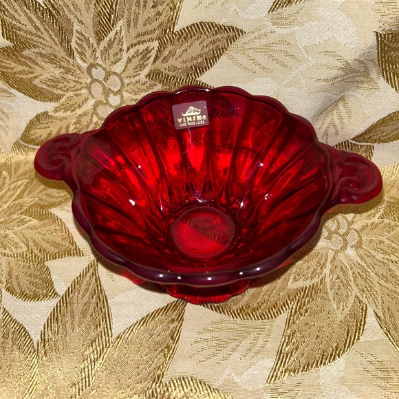 Vintage Viking Ruby Red Glass Small Dish / Bowl with handles - Picture 2 of 5